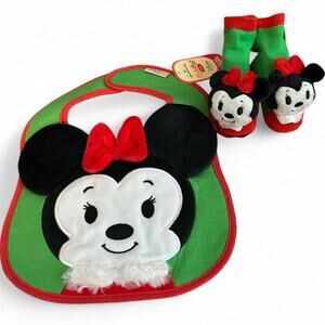 Hallmark Disney IttyBittys Holiday Minnie Mouse Bib & Rattle Socks Set Baby Gift
